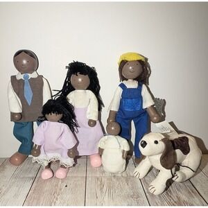 RETIRED - Pottery Barn Kids Wooden Play Dollhouse Posable People & Dog - 6 pcs